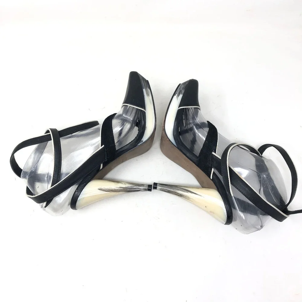 Max Azria Platform Pump Womens 36.5 Imogen Strappy Black White Leather Heel Y2K